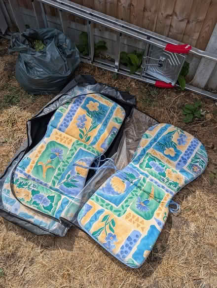 Photo of free 6 garden chair cushions (West Ham Park E15) #1