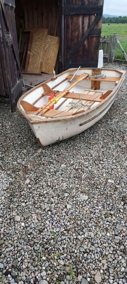 Photo of free Fiberglass and wooden boat with oars and anchor (Glenury AB39) #1