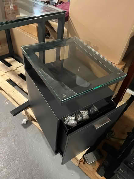 Photo of free Glass top desk and filing cabinet (Follen) #2