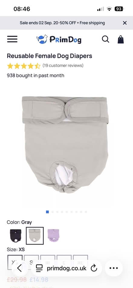 Photo of free Reusable Female Dog Diapers - Gray, X (Fobbing SS17) #2