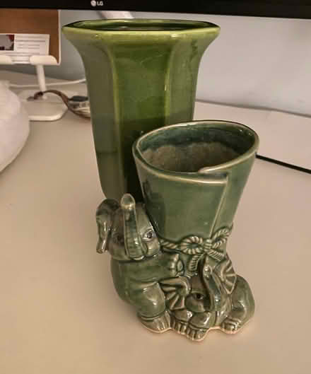 Photo of free 2 green ceramic vases (Pleasant Hill) #1