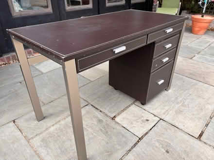 Photo of free Desk- metal frame, leather surface (Benson OX10) #1