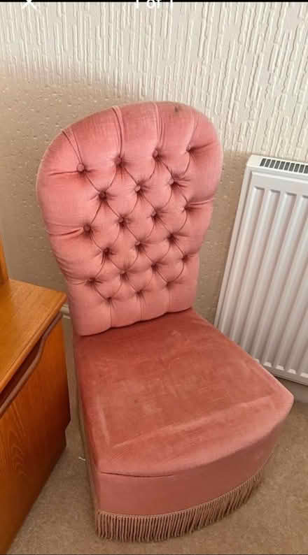 Photo of Pink velour chair and Ottoman (Churchdown GL3) #1