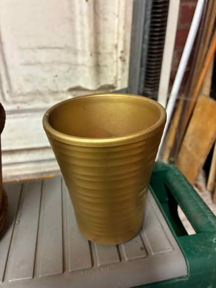 Photo of free Gold 13 cm tall ceramic house plant pot (Great Boughton CH3) #1