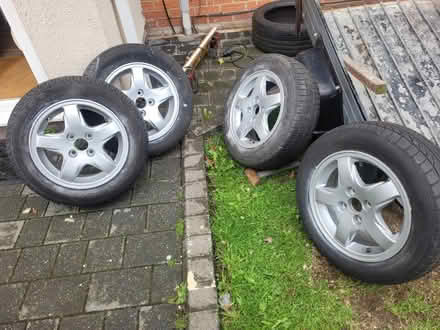 Photo of free 14" Alloy wheels+ tyres 4x100pcd (Winsford Cheshire CW7) #1