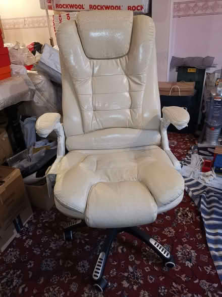Photo of free Cream Leather faced Chair Gas height adjustable/Massage&Heat (Gorse Hill M16) #1