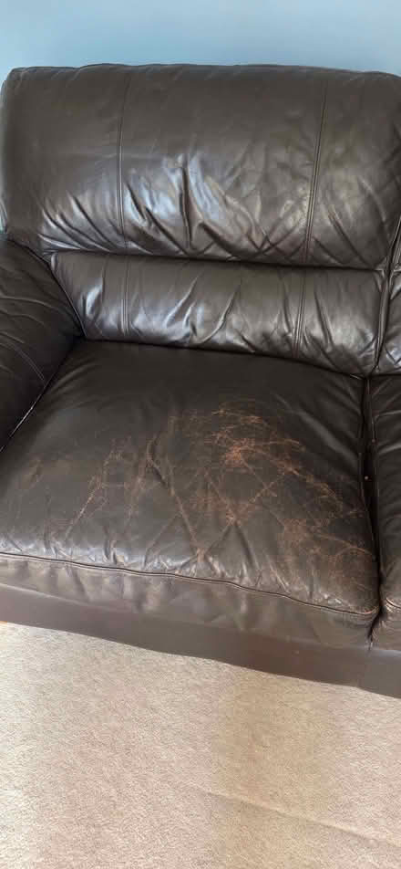 Photo of free Dark brown leather sofa with foot stools (Oswestry SY11) #2