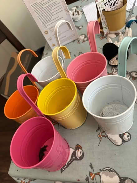 Photo of free Little colourful metal plant pots (Hinton Martel BH21) #1