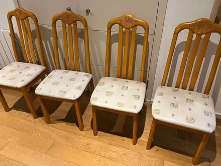 Photo of free Set of 4 wooden dining chairs with padded seats (Hanover BN2) #1