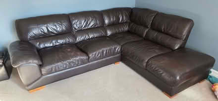 Photo of free Dark brown leather sofa with foot stools (Oswestry SY11) #1