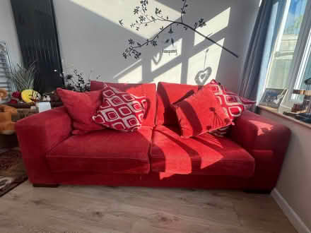 Photo of free Red fabric sofa with fire label (Priestwood RG42) #1