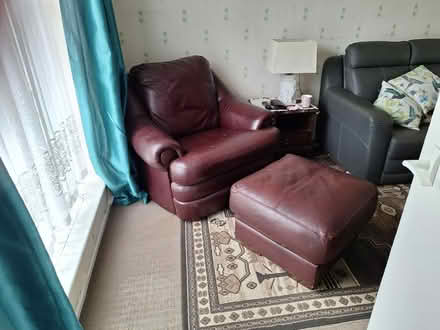 Photo of free Red leather comfy chair with footstool (Chells SG2) #3