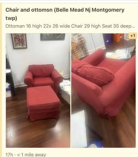 Photo of free Chair and ottoman (Belle Mead Nj Montgomery twp) #1