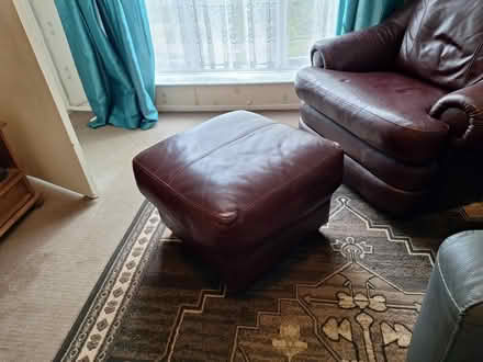Photo of free Red leather comfy chair with footstool (Chells SG2) #4