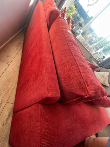 Photo of free Red fabric sofa with fire label (Priestwood RG42) #4