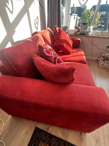 Photo of free Red fabric sofa with fire label (Priestwood RG42) #3