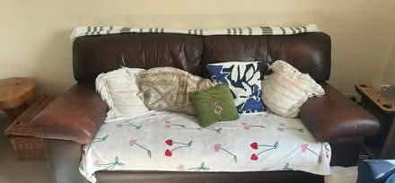 Photo of free Brown leather sofa (Lille Barracks GU11) #1
