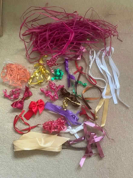 Photo of free Pink raffia, bits of ribbon, bows (Axminster) #1