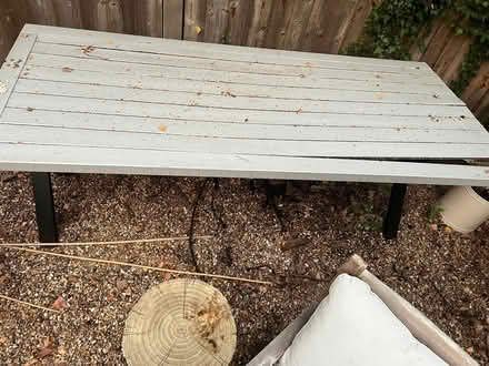 Photo of free Wooden table, metal legs, wooden poles from swing (Chorleywood WD3) #2