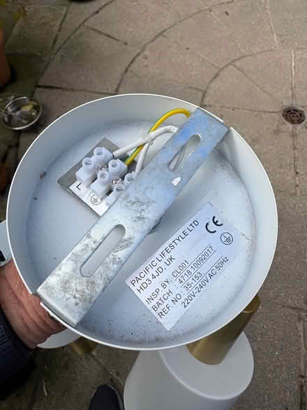 Photo of free Three light ceiling pendant in white and gold (South Bank YO23) #1
