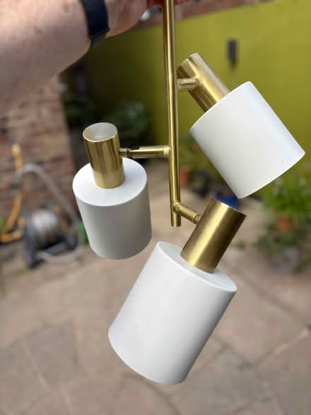 Photo of free Three light ceiling pendant in white and gold (South Bank YO23) #2