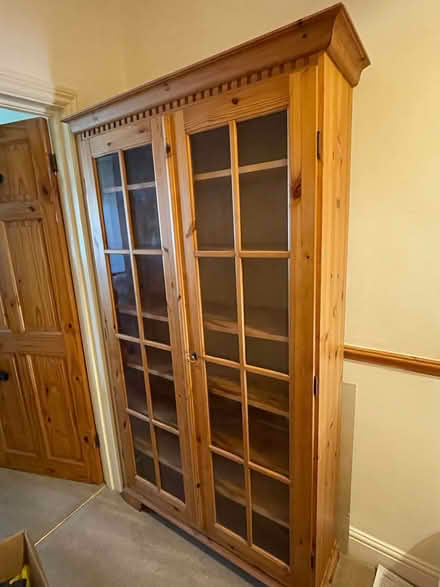 Photo of free Pine glass book shelf (North Finchley N12) #1