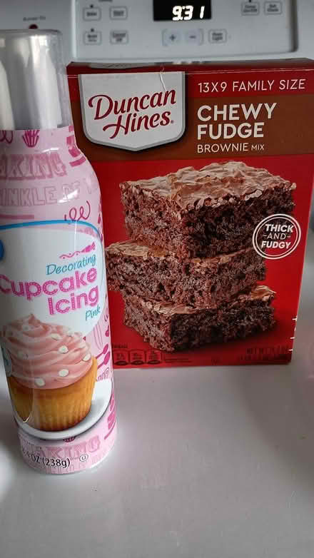 Photo of free Unopened brownie mix & pink icing (Somerville, off Cedar St) #1