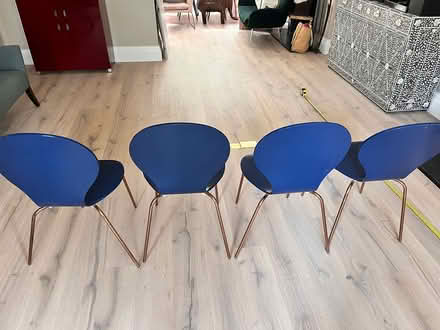 Photo of free 4 blue wooden dining chairs (Barons Court W14) #3