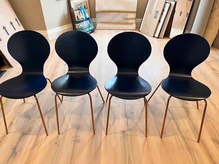 Photo of free 4 blue wooden dining chairs (Barons Court W14) #2