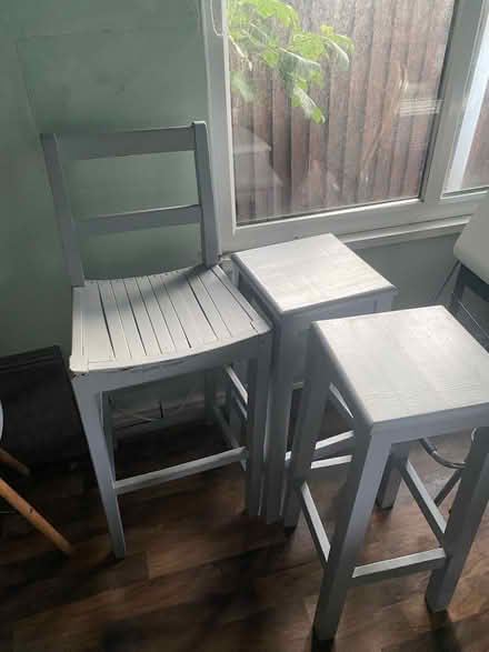 Photo of free 3 grey wood bar stools (Seaforth L21) #3
