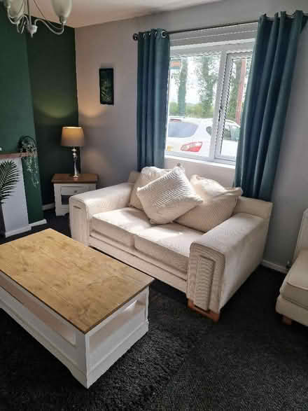 Photo of free Cream sofa and puffy/footstool (Myerscough PR4) #1