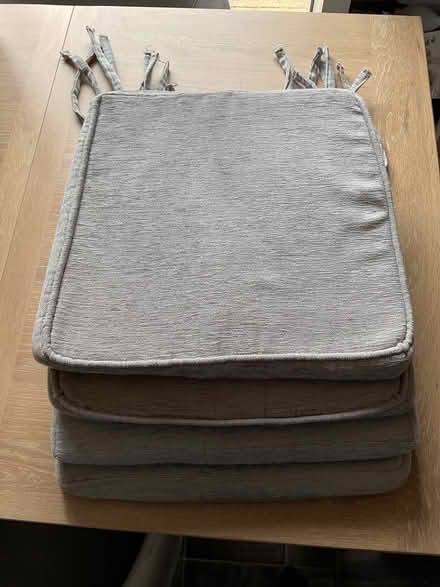 Photo of free Set of 4 grey chenille chair cushions (Dovecote BS37) #1