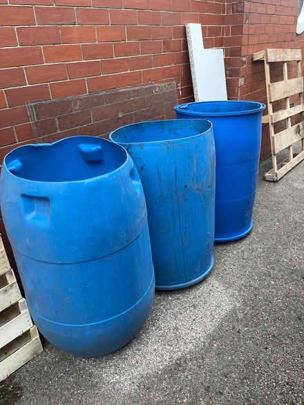 Photo of free 3 large blue barrels (Pen-y-Lan CF23) #1