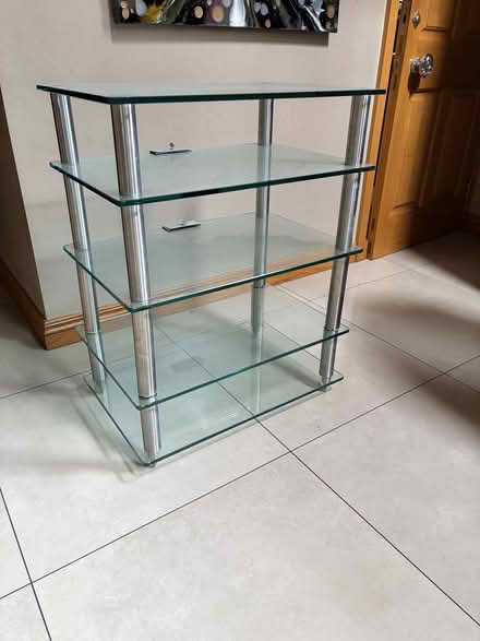 Photo of free Glass and steel HiFi shelving unit (Dorking/Holmwood) #1