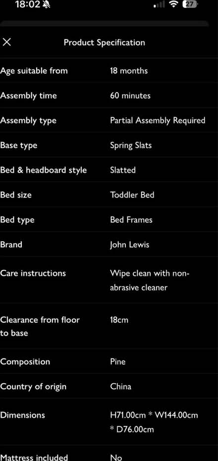 Photo of free John Lewis Toddler bed (Arnold) #3