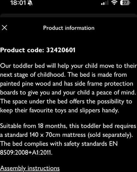 Photo of free John Lewis Toddler bed (Arnold) #2