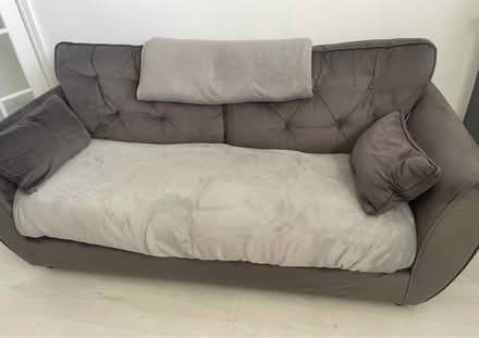 Photo of free Grey Velvet tufted sofa (Bromley BR1) #1