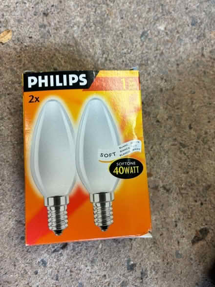 Photo of free 2 x 40 W soft tone Phillips b35 e14 mini screw candle bulbs (Great Boughton CH3) #1