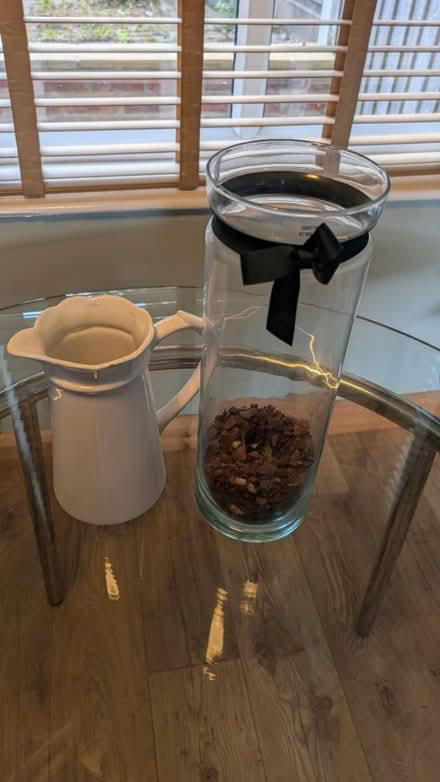 Photo of free White jug vase and glass vase (Dronfield S18) #1