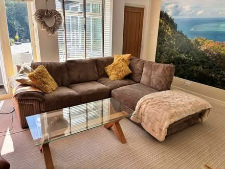 Photo of free L shape cord sofa and glass top light oak coffee table (Bourne End SL8) #1