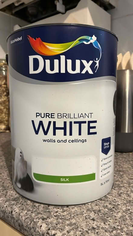 Photo of free 5 Litres Dulux Pure Brilliant White Silk Paint (Pennycomequick PL1) #1