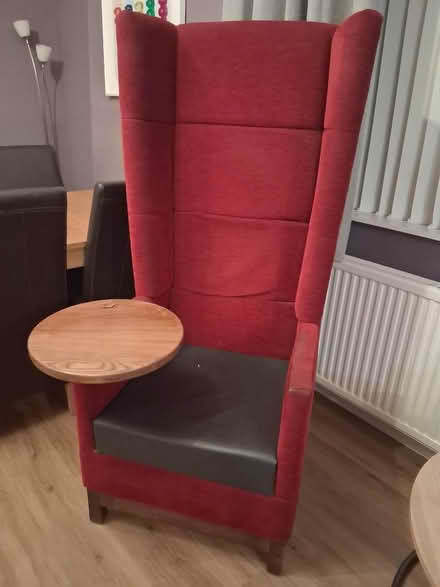Photo of free Very high backed red chair with writing desk (Beddington SM6) #2