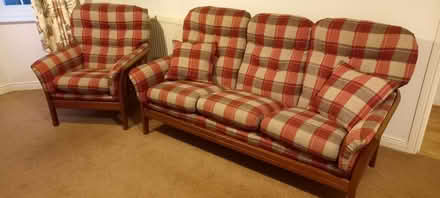 Photo of free 3 seater sofa and armchair set - Cintique (Quorn LE12) #1