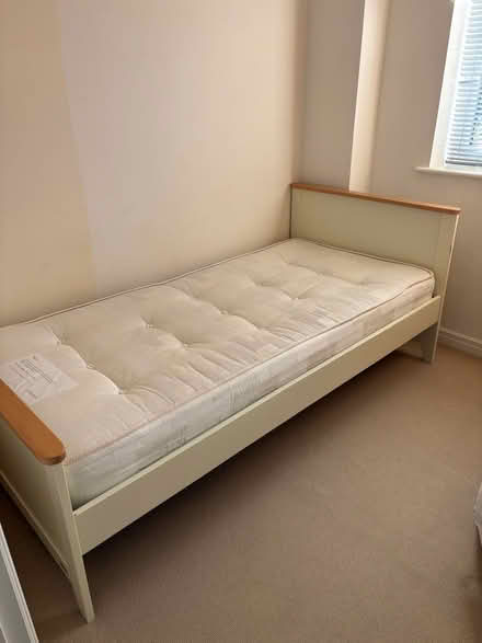 Photo of free Single Wooden Bed Frame and Mattress (Meppershall SG17) #1