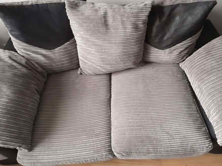 Photo of free Pair of Grey Jumbo Cord 2-Seater Sofas (Trimley St Martin IP11) #1