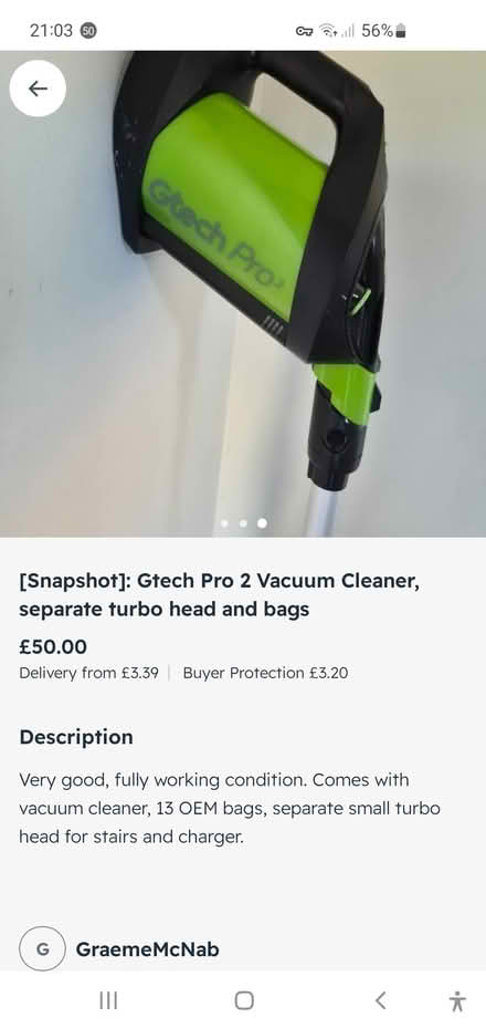 Photo of Gtech Pro/Pro2 Bagged Vacuum Parts (Hengistbury Head BH6) #1