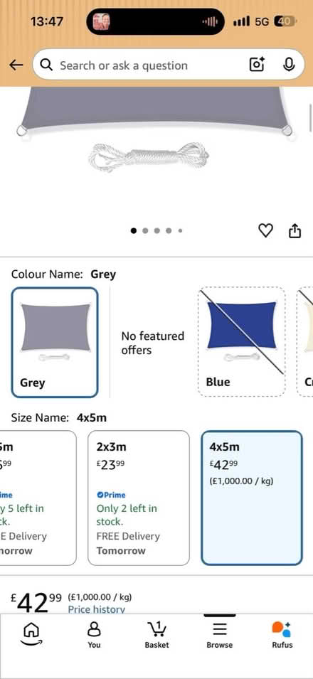 Photo of free Sun shade sail 4m x 5m (Croydon, CR0) #1