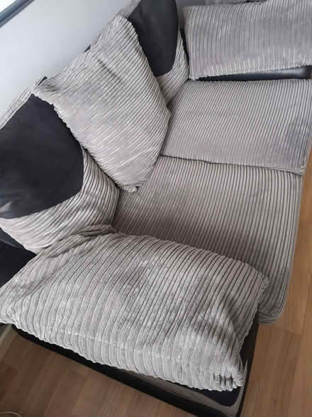 Photo of free Pair of Grey Jumbo Cord 2-Seater Sofas (Trimley St Martin IP11) #3
