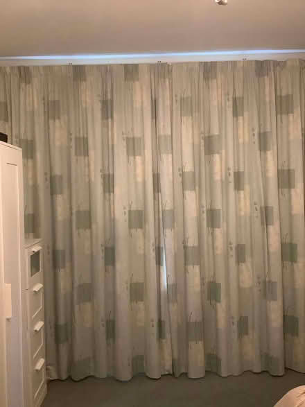 Photo of free Lined green curtains. Approx size 250mm by 260mm each (The Grange EH9) #1