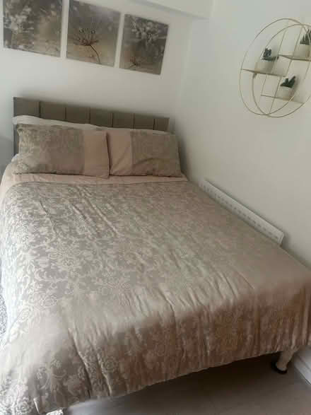 Photo of free Double Bed with upholstered headboard + mattress (Canonbury N1) #1